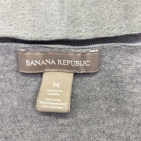 Banana Republic Womens Silk Blend V-Neck Sweater Grey Heather Medium Preppy - Picture 3 of 8